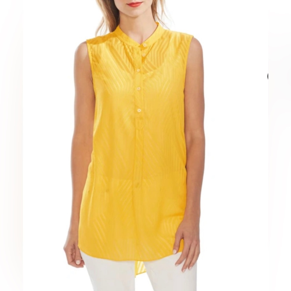 Vince Camuto • NWT Yellow Gold Sleeveless Striped Henley Tunic Top Size Medium